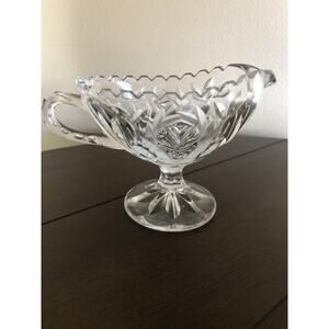 1970s West Germany Lead Crystal Saw-tooth Wheel Etched Laurel Wreath Gravy Boat